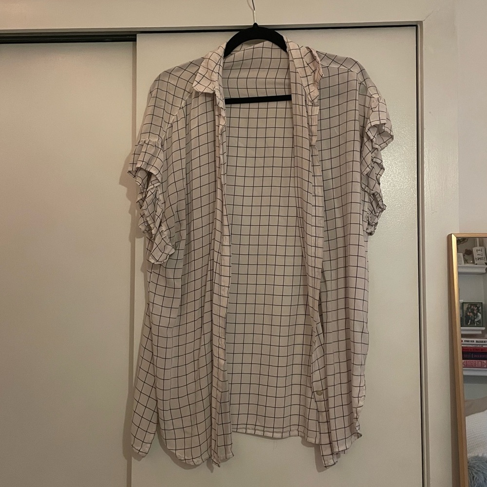 Systemaction checkered button down with frilled sleeves